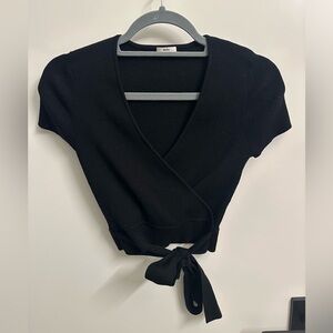 Aritzia Little Moon Black Ribbed Wrap Crop Top